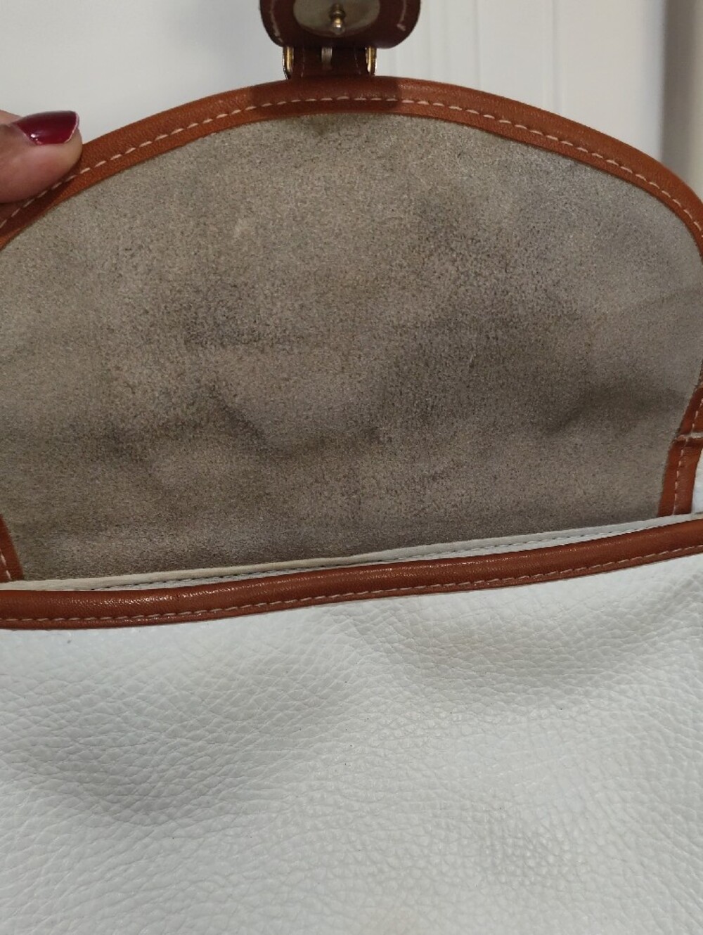 Dooney & Bourke White Pebbled Leather Crossbody with Brown Trim - Picture 3 of 12